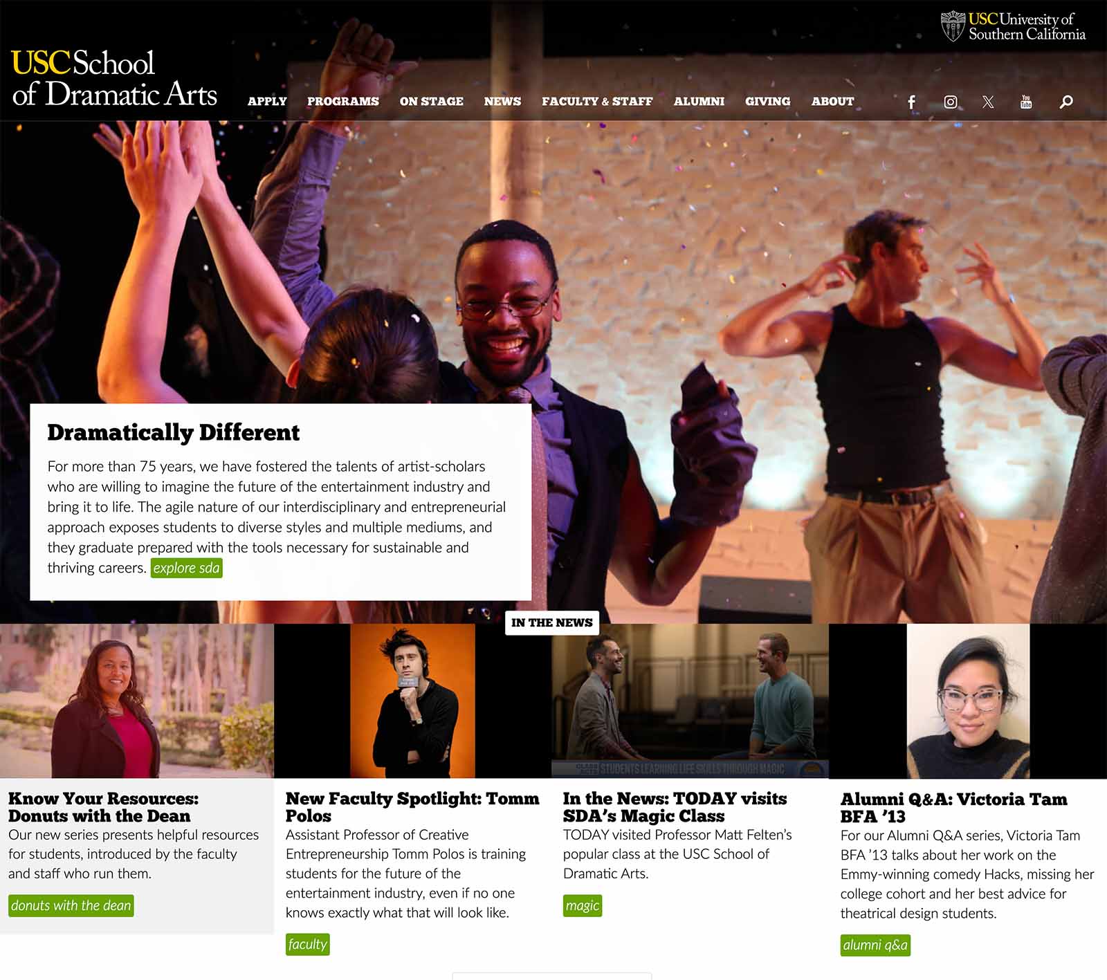 screenshot of the USC School of Dramatic Arts website