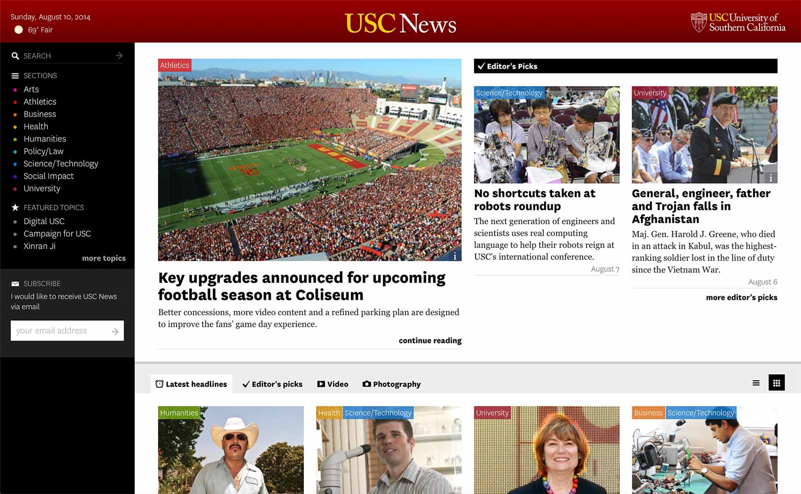 screenshot of USC News